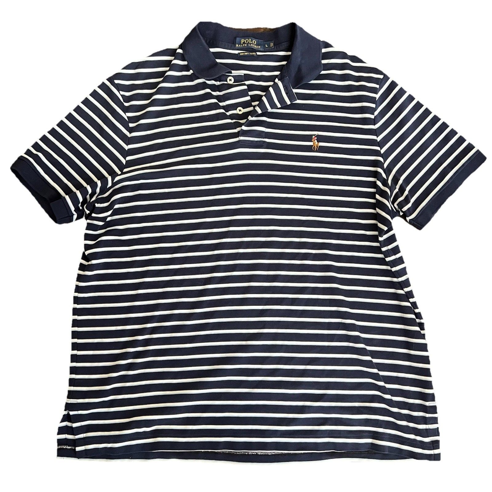 Polo Ralph Lauren Shirt Mens L Pima Soft Touch Blue Striped Short Sleeve